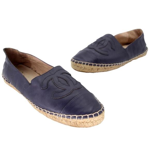 Chanel Espadrille Double Stacked 37 Leather Cc Flats CC-0712N-0017 - Picture 2 of 11